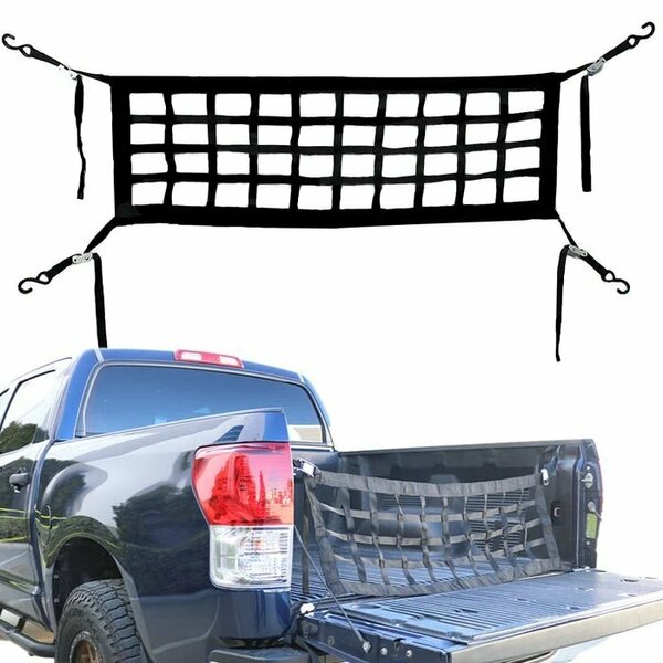 Boxer Tools Hvy Duty 50-in. x 16-in. Tailgate Net w/1-in. Cam Buckle Adjustable Tie-Downs in Black, 1,500 LBS 77096